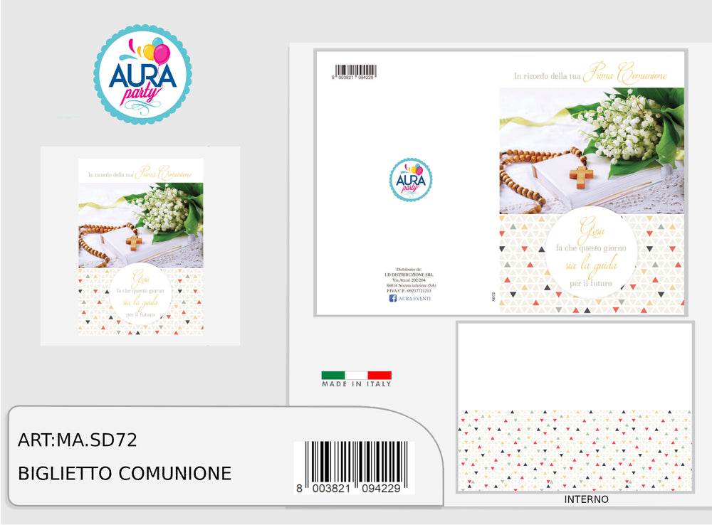 Biglietto per la Prima Comunione con fiori e croce