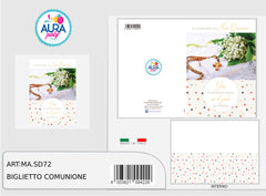 Biglietto per la Prima Comunione con fiori e croce