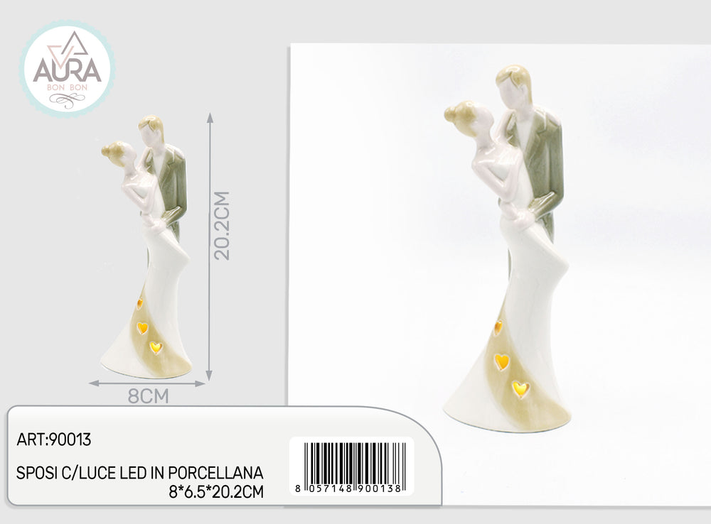 Sposi con luce led in porcellana 8x6,5x20,2cm