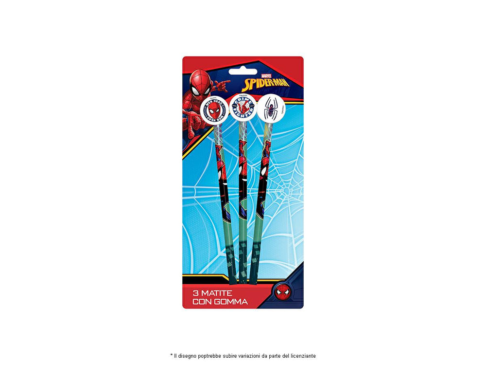 Matite con gomma Spider-Man – Aura, 3 pz