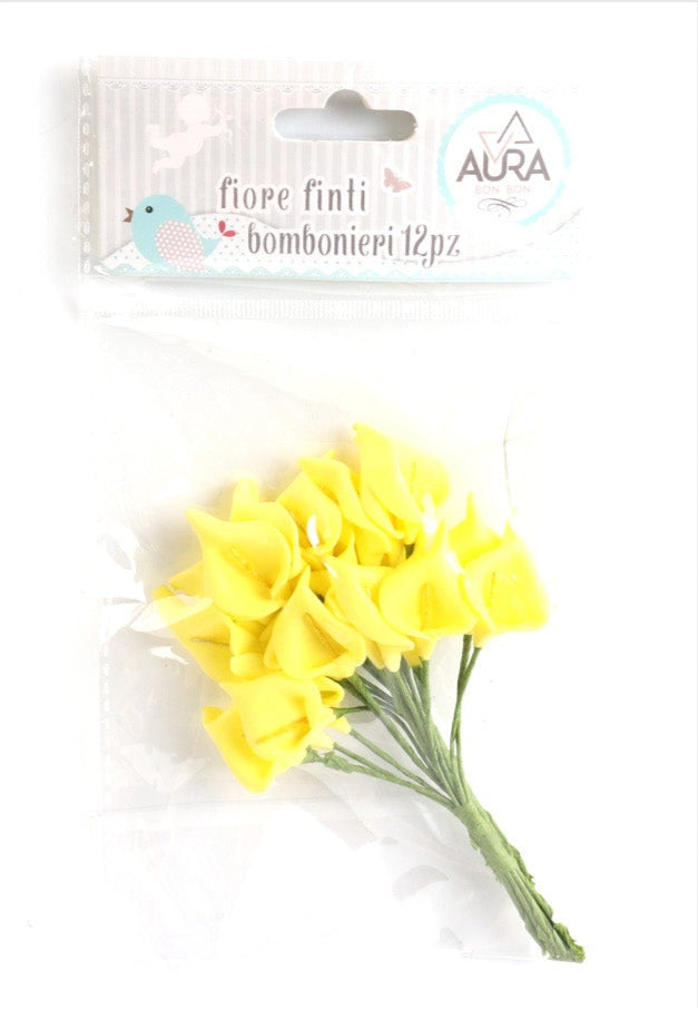 Yellow rubber calla lilies for party favors, 12 pieces, 11 cm 