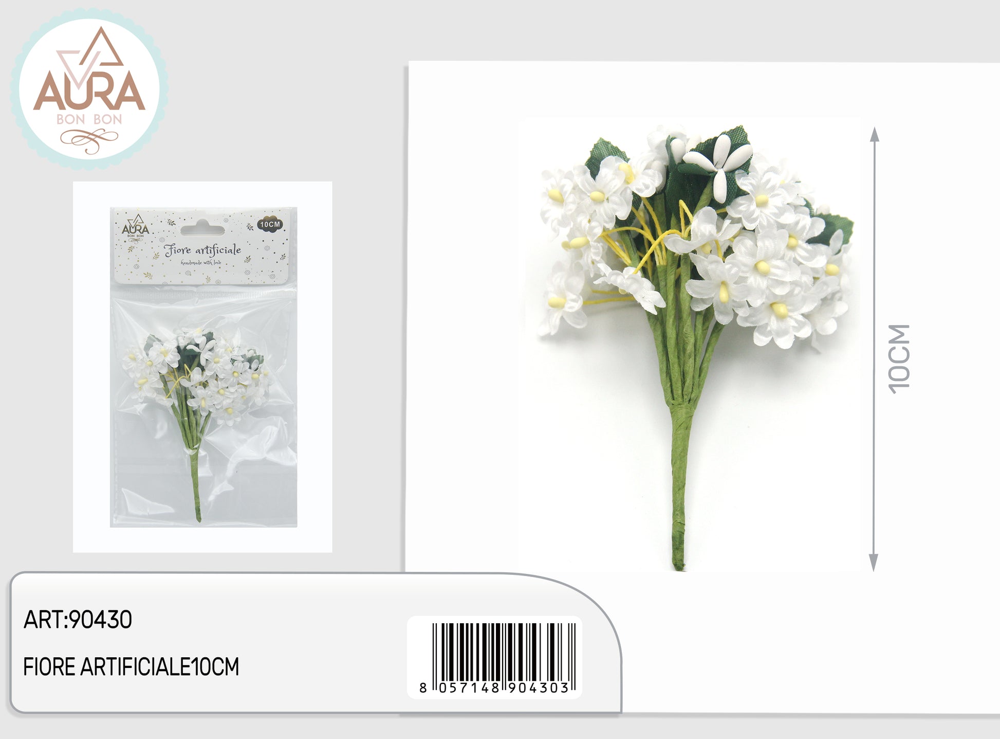 fiori finti per bomboniere 10cm bianco