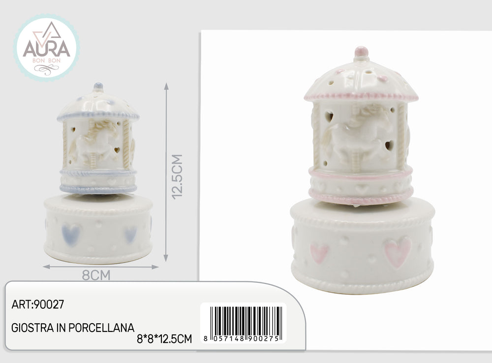 giostra con carillon in porcellana 8x8x12,5cm