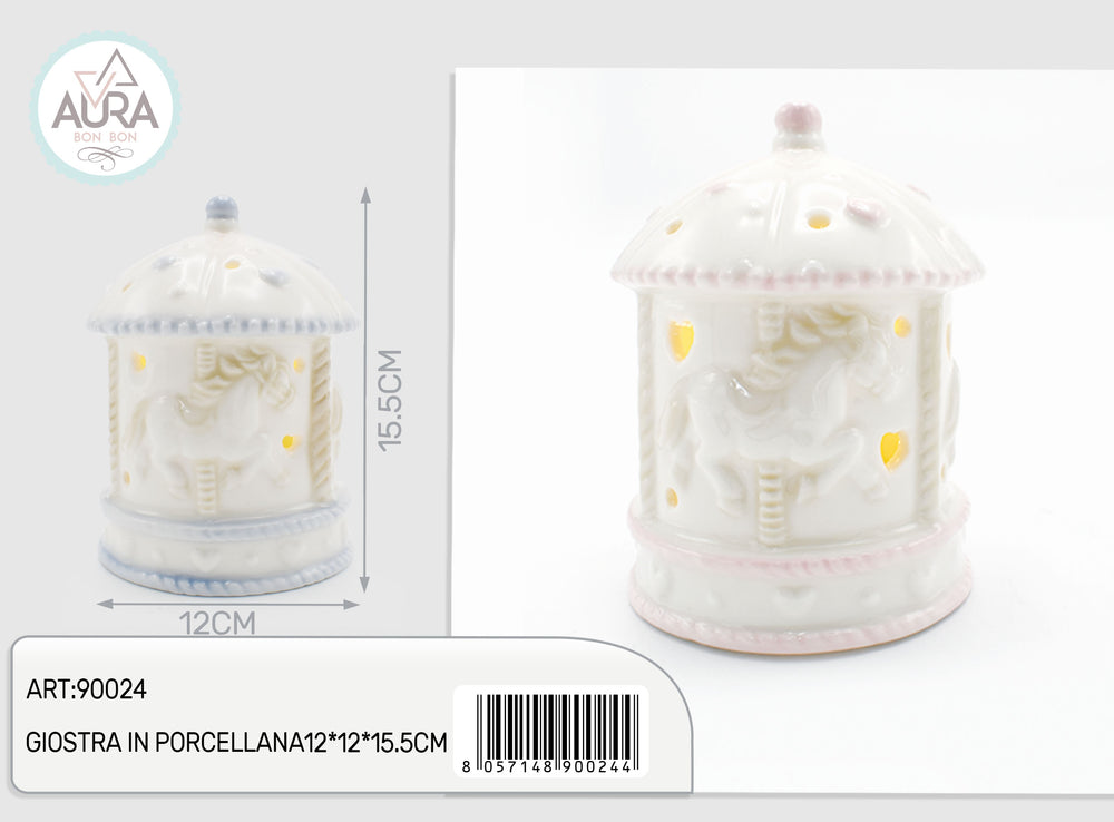 light blue porcelain carousel 12x12x15.5cm