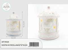 light blue porcelain carousel 12x12x15.5cm