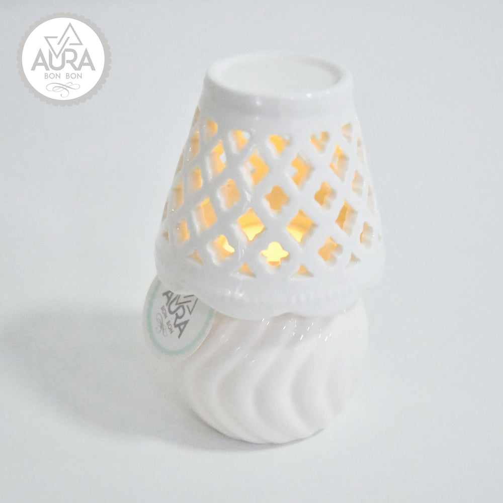 Lampada bianca con luce LED (piccola) 8,5x8,5x13,5cm