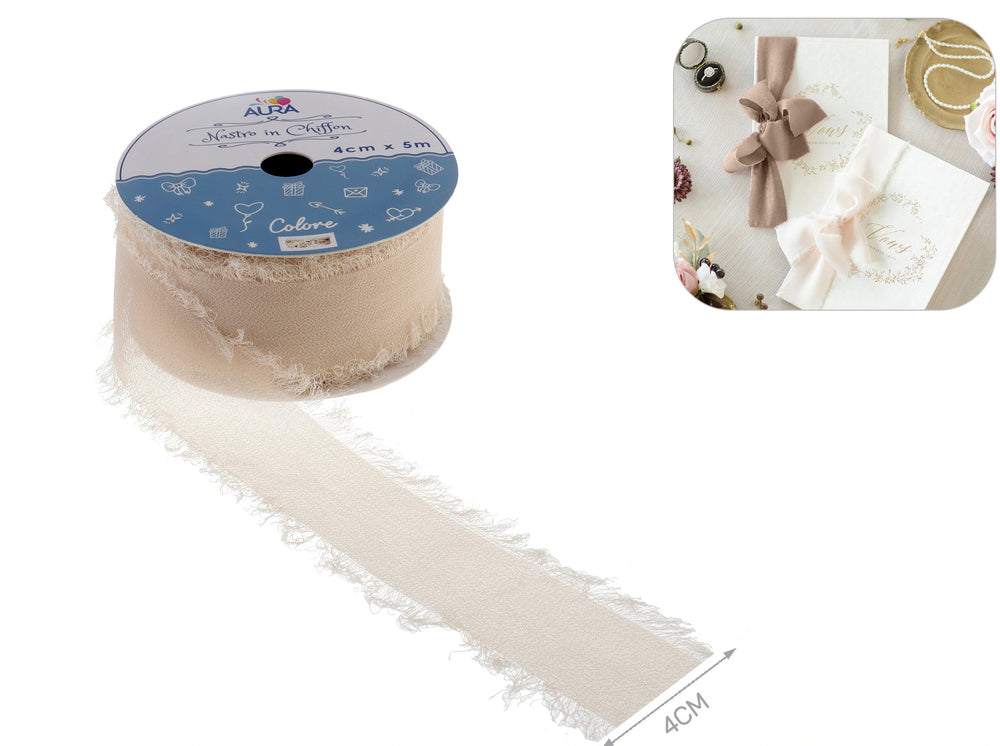 4cm x 5m ivory chiffon ribbon