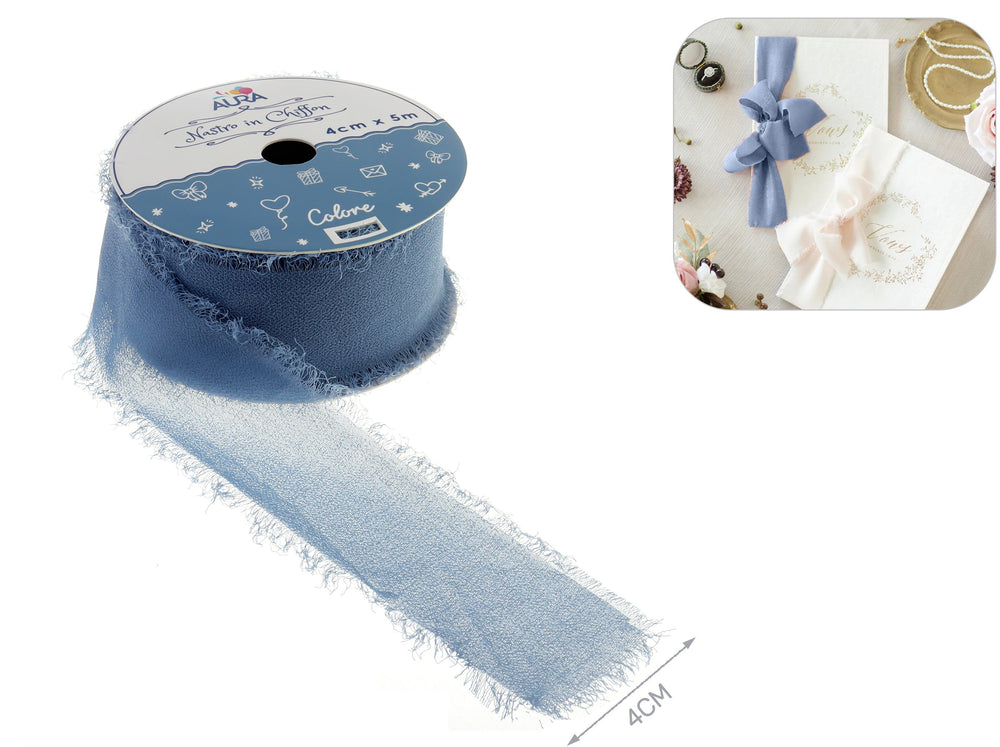 4cm x 5m powder blue chiffon ribbon