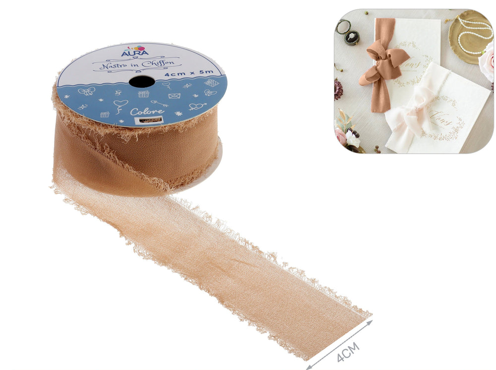 4cm x 5m beige chiffon ribbon
