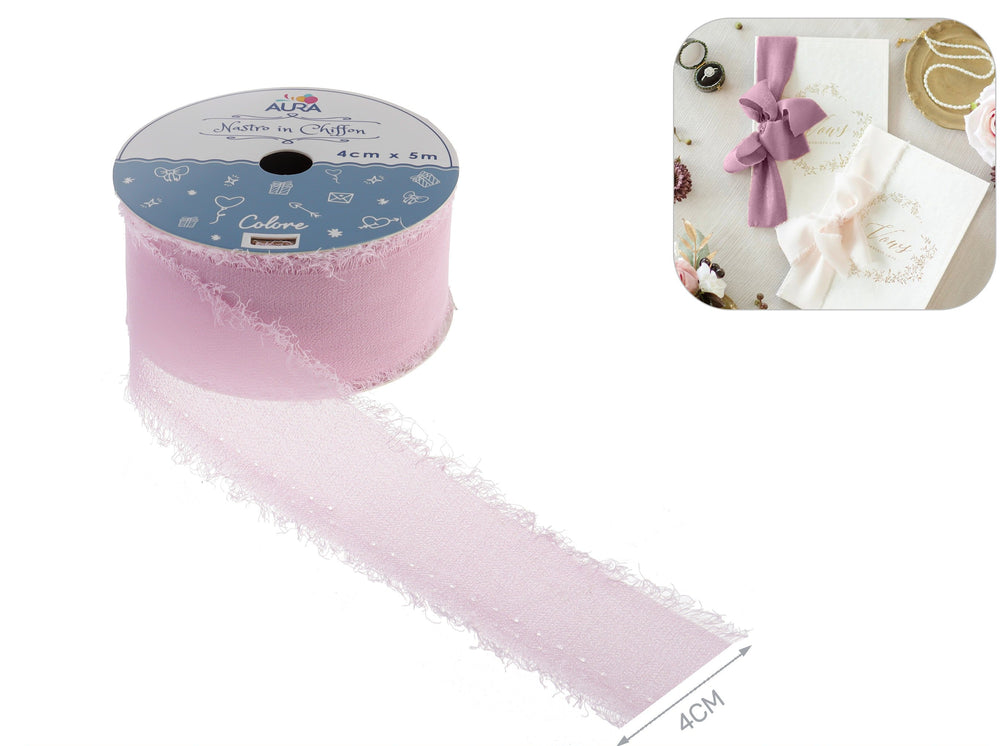 4cm x 5m dusty pink chiffon ribbon