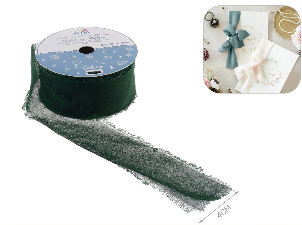4cm x 5m dark green chiffon ribbon