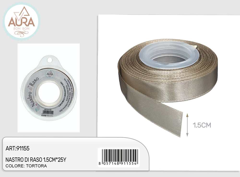 Nastro di raso 1,5cm x 25y tortora