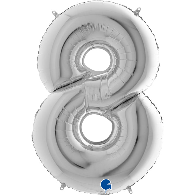 large number 8 foil 40cm/16inch silver