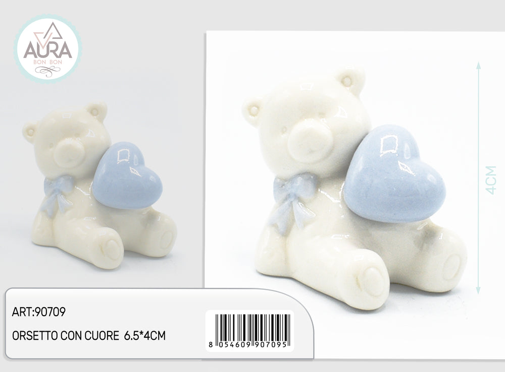 Teddy bear with light blue heart 6.5x4cm