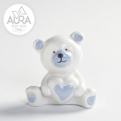 Teddy bear with light blue heart 8.8x6.5x9cm