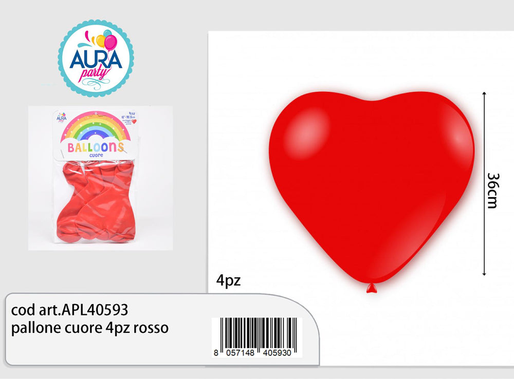 Palloncini in lattice cuore rosso 4pz