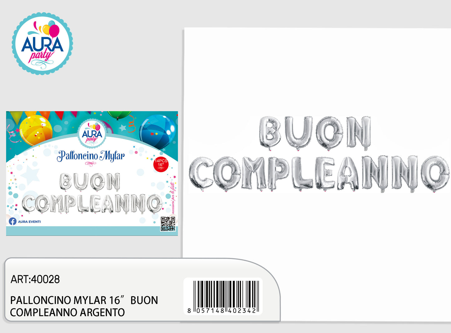 palloncini mylar buon compleanno 16inch argento