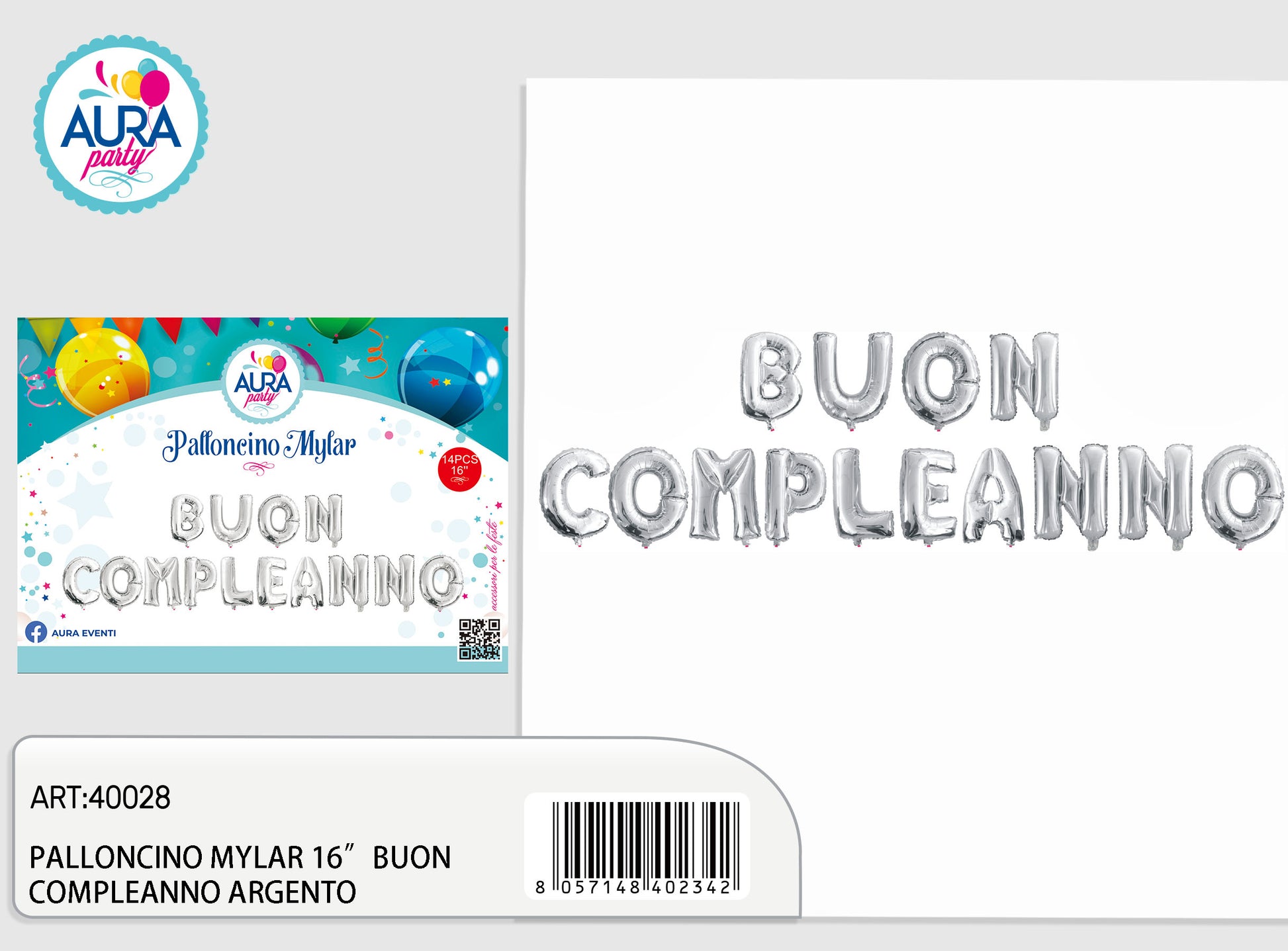 palloncini mylar buon compleanno 16inch argento