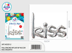 Mylar Kiss Balloons 96x48.5cm Silver
