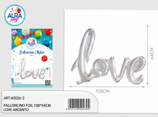 palloncini mylar love 108x64cm argento