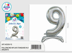 30inch/75cm No. 9 Silver Mylar Balloon with Base