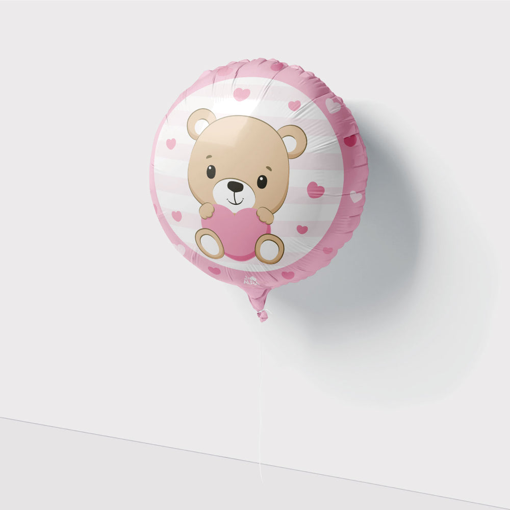 Palloncino in foil 18"/45cm orsetto rosa - Aura, 1 pz