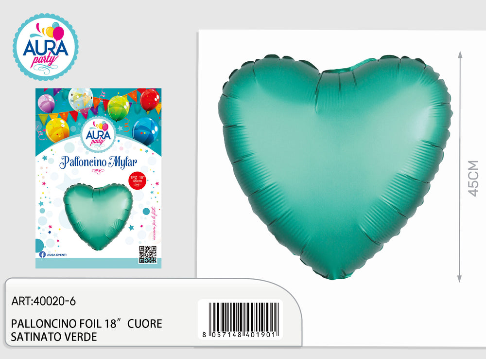 18inch/45cm Tiffany Satin Heart Foil Balloon