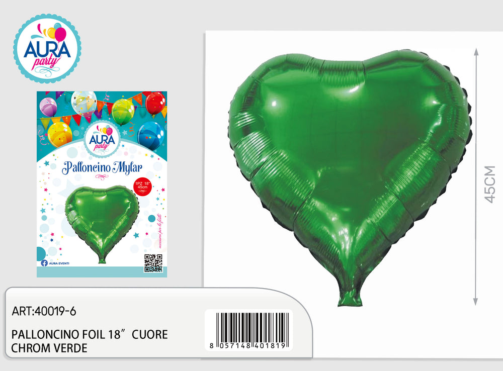 18-inch green chrome heart foil balloon