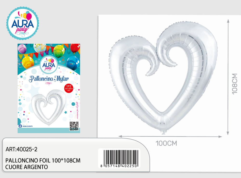 100x108cm silver heart foil balloon