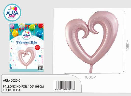 palloncino foil 100x108cm cuore rosa