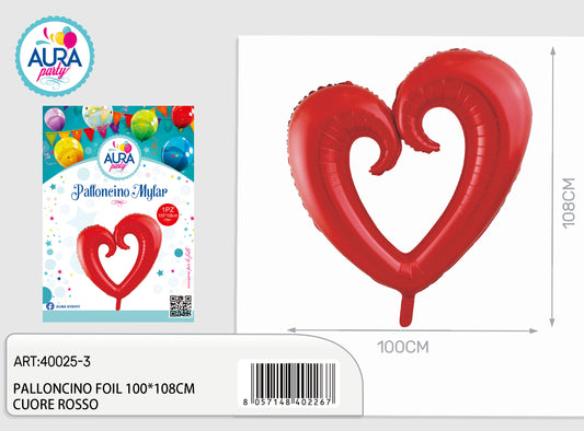 palloncino foil 100x108cm cuore rosso