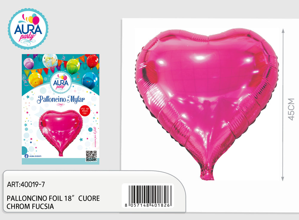18-inch fuchsia chrome heart foil balloon