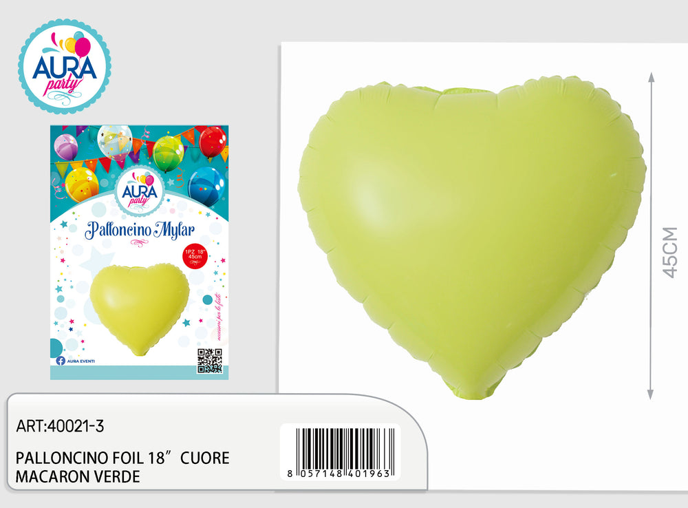 18-inch green macaron heart foil balloon