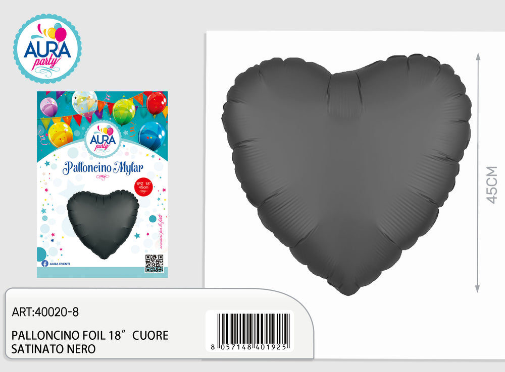 18-inch black satin heart foil balloon