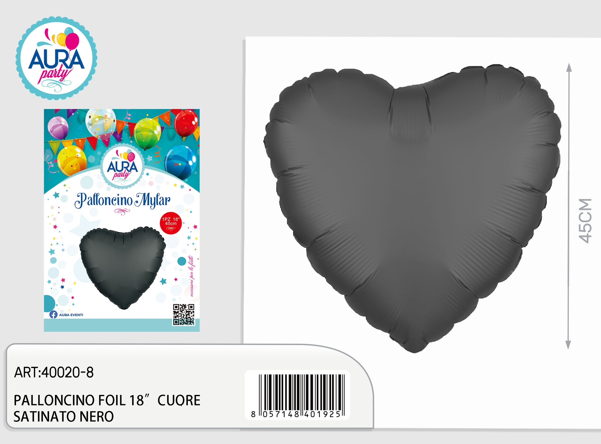 palloncino foil 18inch cuore satinato nero