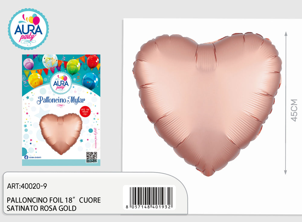 Palloncino in Foil a Forma di Cuore Satinato Rosa Gold 18" (45 cm)