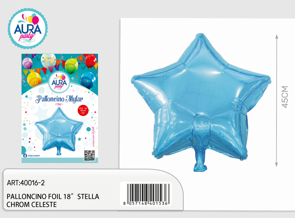 18-inch light blue chrome star foil balloon