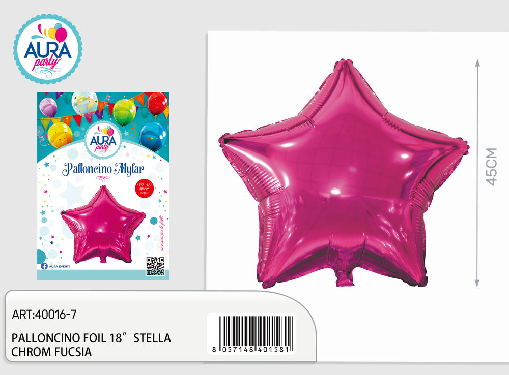 Palloncino in Foil a Forma di Stella Chrome Fucsia 18" (45 cm)