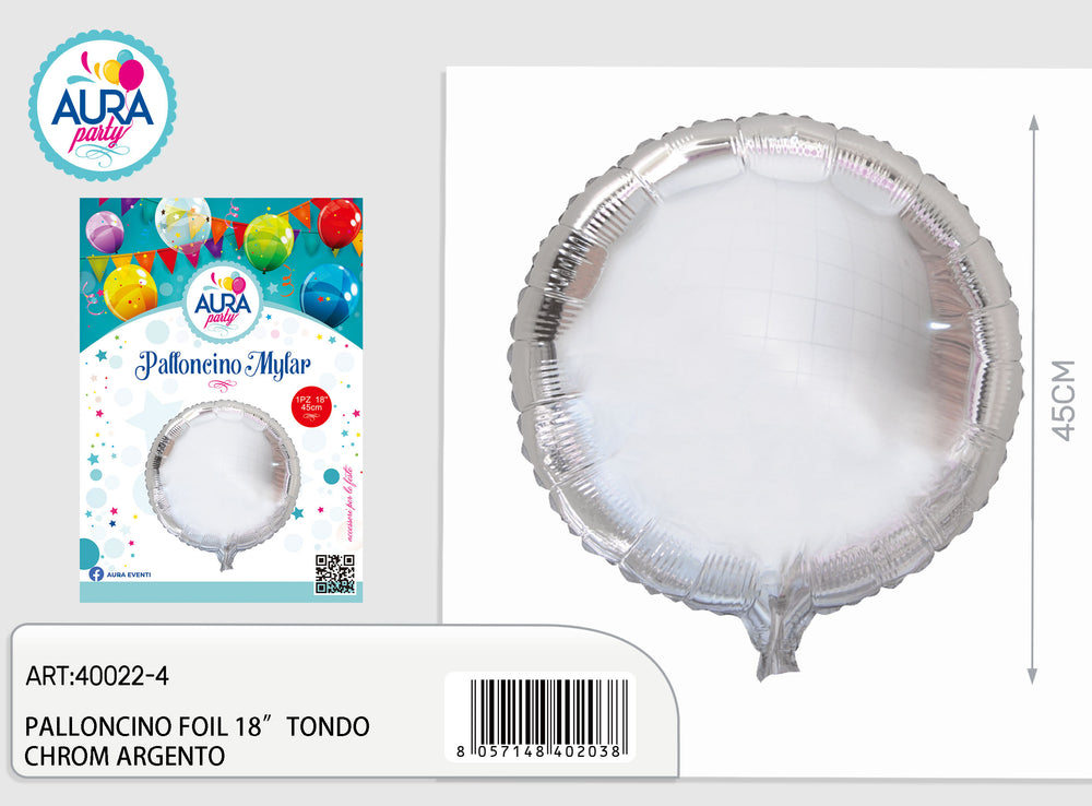 18-inch round chrome silver foil balloon