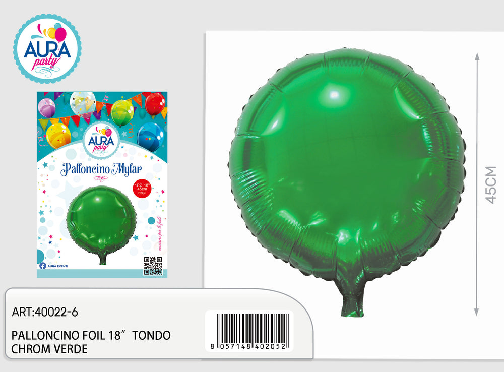 18-inch round chrome green foil balloon