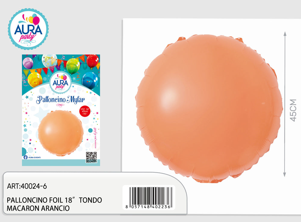 18-inch round orange macaron foil balloon