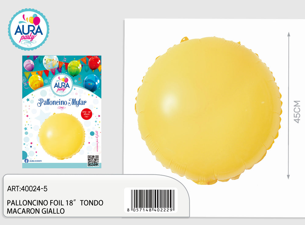 18-inch round yellow macaron foil balloon