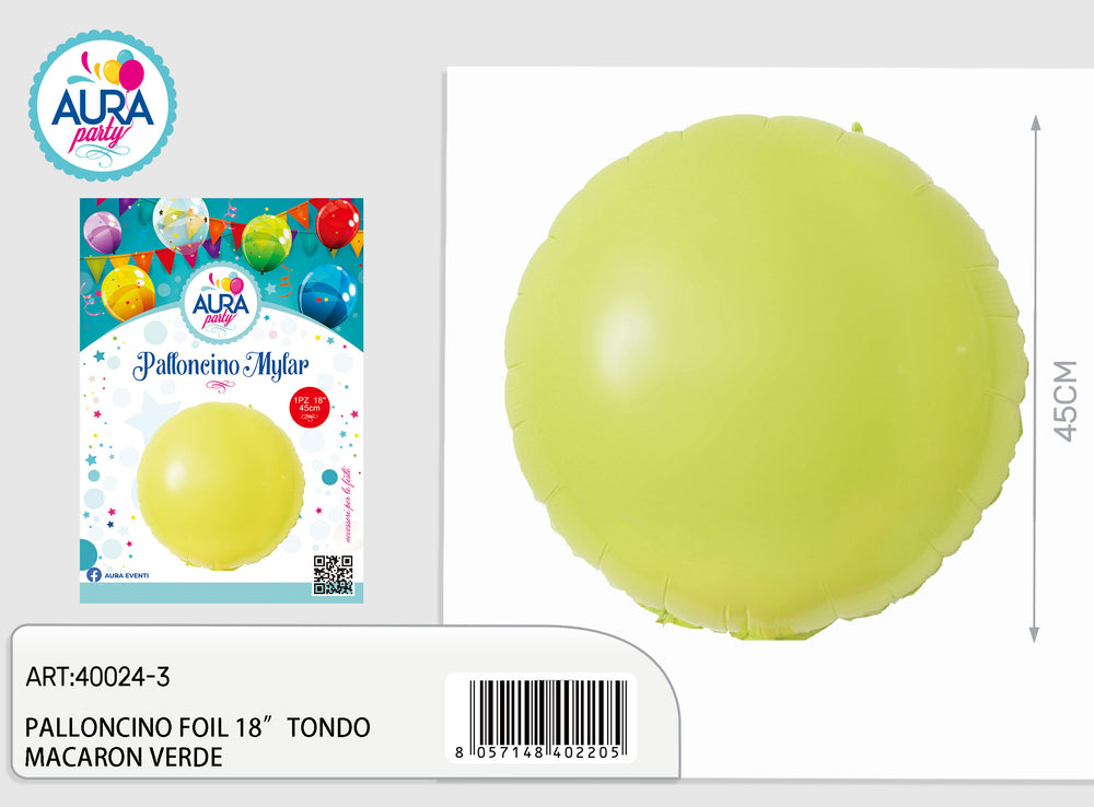 18-inch round green macaron foil balloon