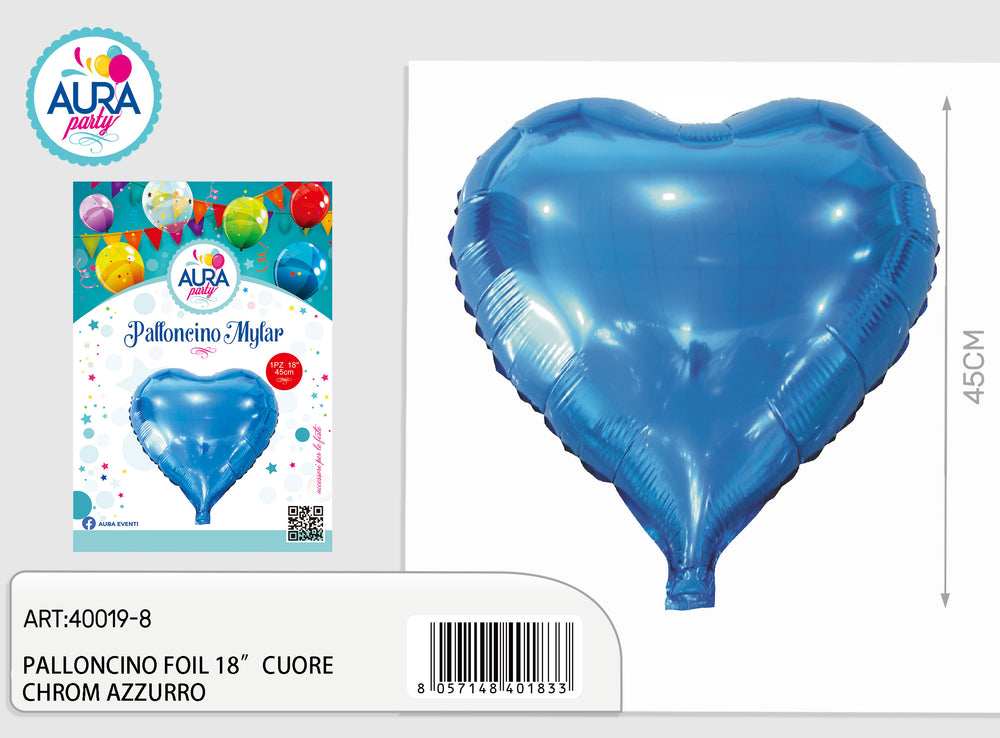 18-inch blue chrome heart foil balloon