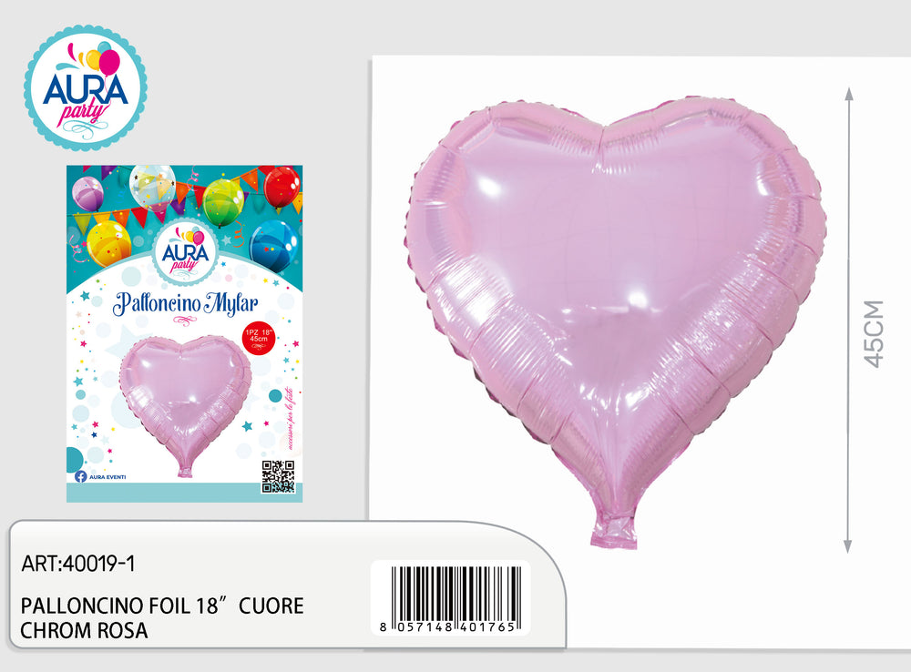 18-inch pink chrome heart foil balloon