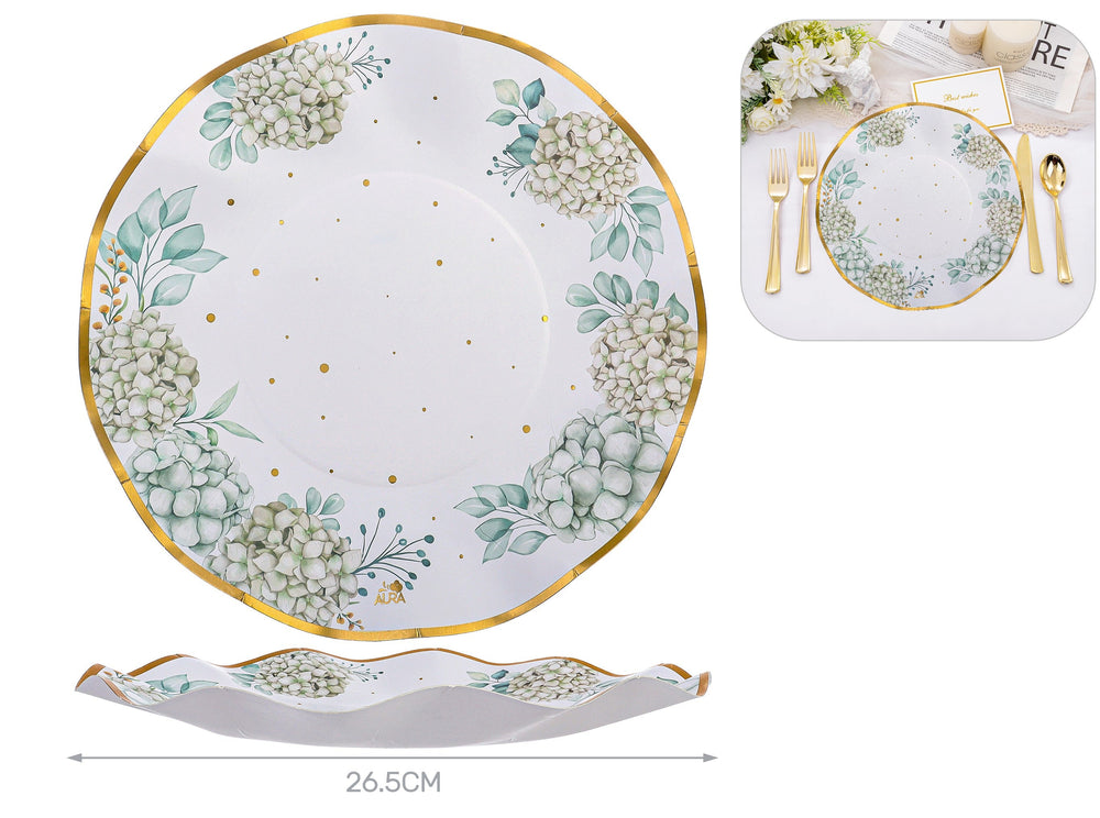Piatti piani ortensie e oro 26,5cm 8pz