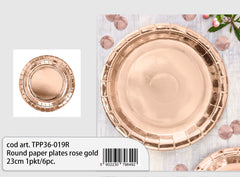 Round paper plates rose gold 23cm 6pcs