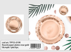 Round paper plates rose gold 18cm 6pcs