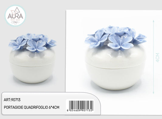 Portagioie con fiori azzurri 6x4cm