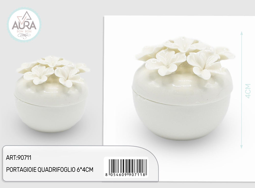 Portagioie con fiori bianchi 6x4cm